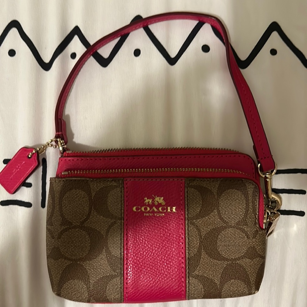 Hot Pink and Light Brown Coach Wristlet